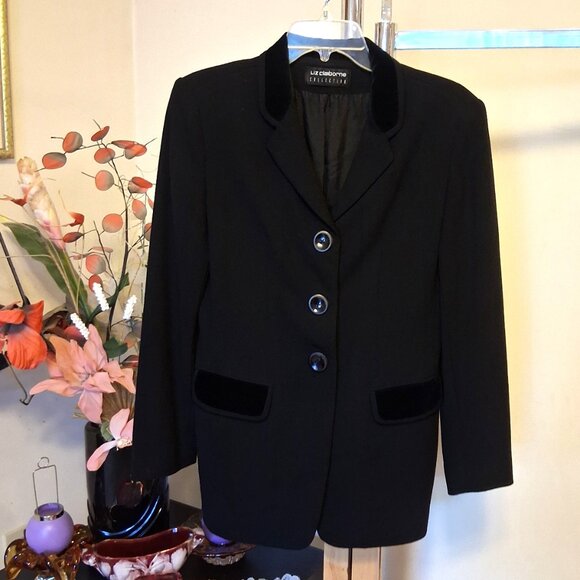VTG LIZ CLAIBORNE Collection Women's High Quality Lined Black Blazer Jacket 10 - Picture 10 of 11